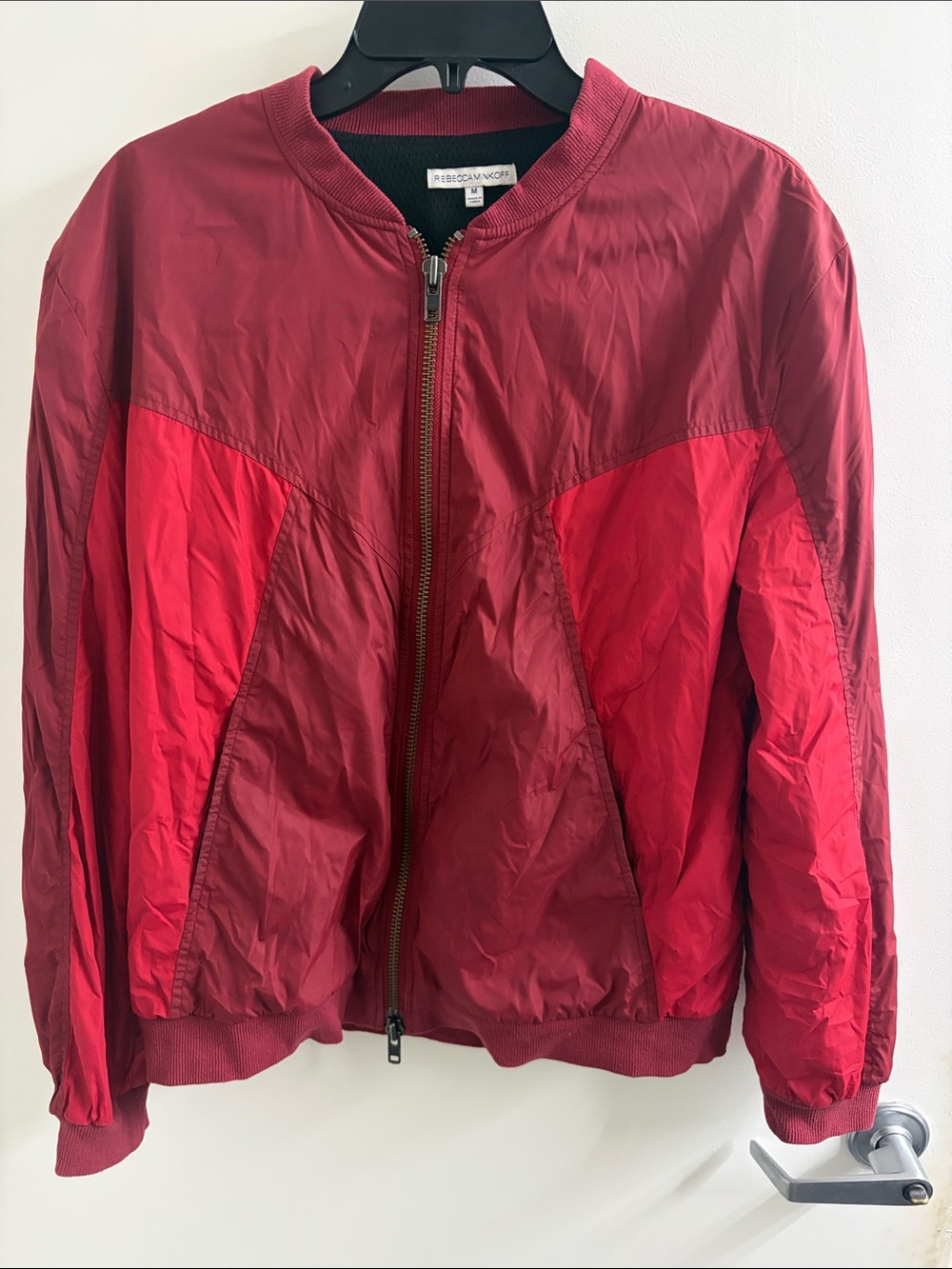 Rebecca Minkoff Two-Tone Red Bomber Jacket